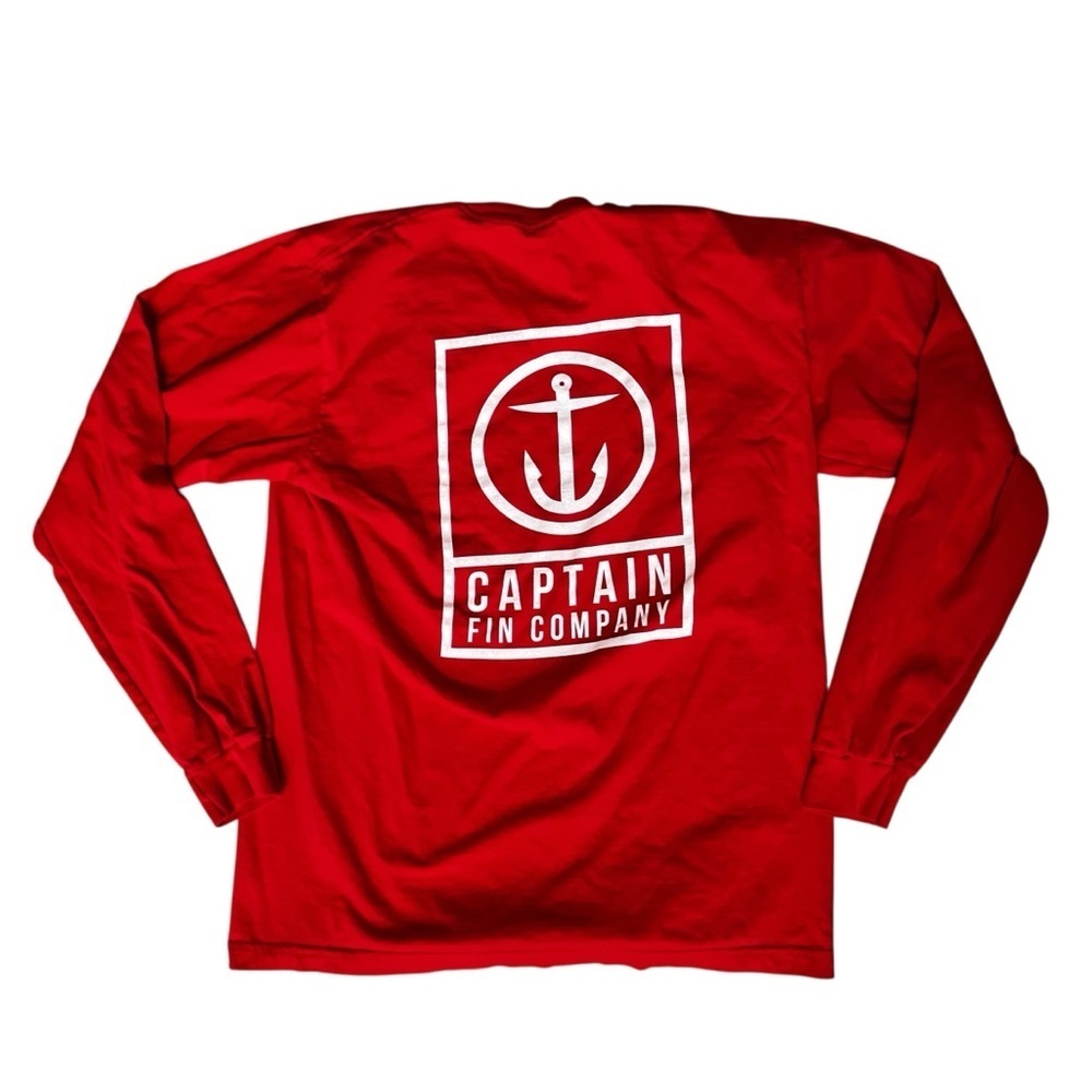 Captain Fin Co. Men’s Large Red Long Sleeve Shirt Cotton Shirt White Logo - Picture 7 of 7